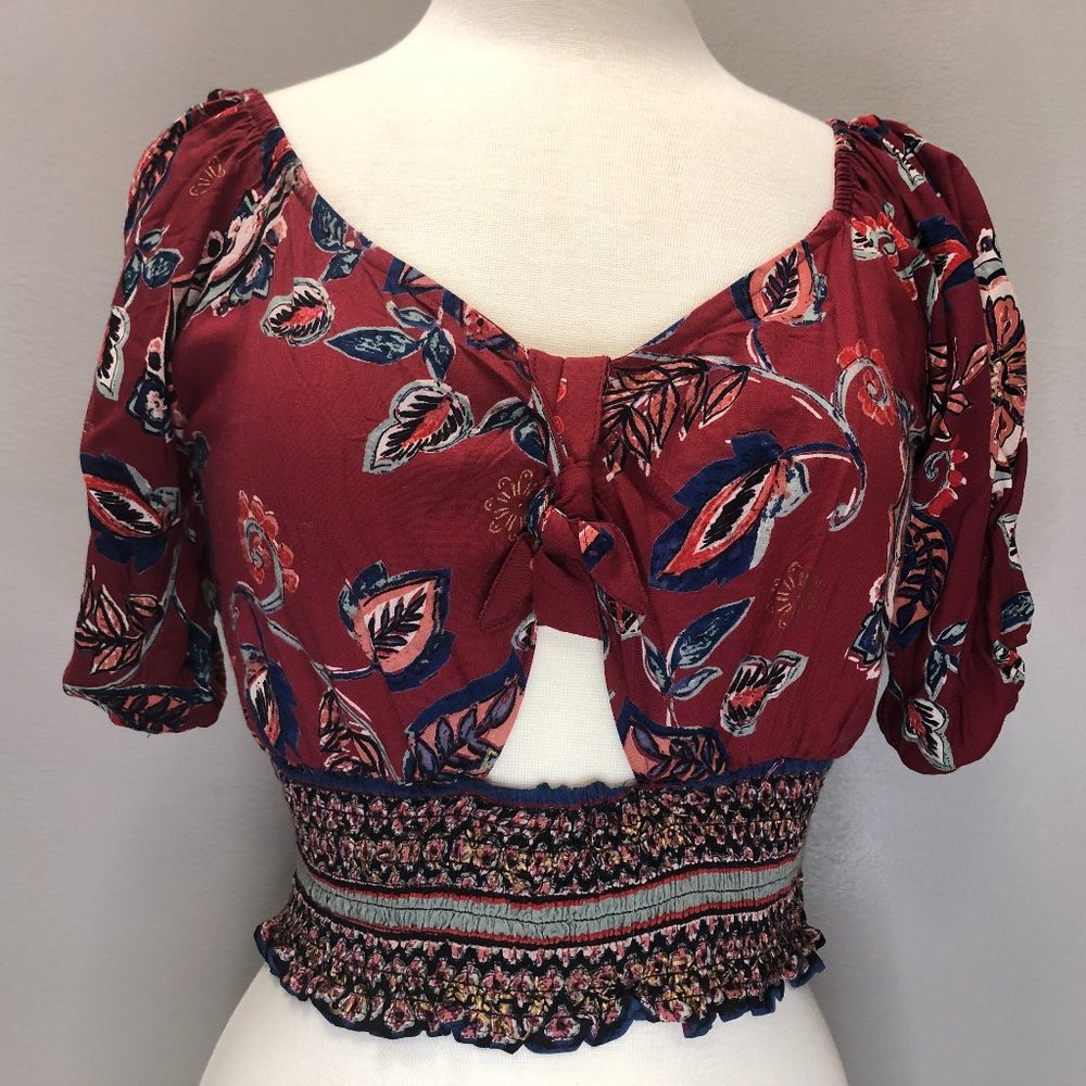 Angie Boho Crop with Smocked Waist and Cutout Center